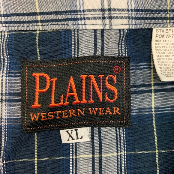 Plains Western Wear Shirt Mens XL Navy Silver Pearl Snap Button Plaid Cowboy - Picture 5 of 10